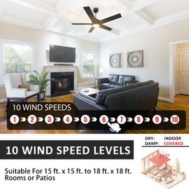 CEME 52" Smart Ceiling Fan With Lights, Low Profile 10 Speeds, Silent DC Motor, Modern Ceiling Fan Compatible with Dimmable 3 Colors LED, Black & Walnut,Indoor & Outdoor, Farmhouse Style