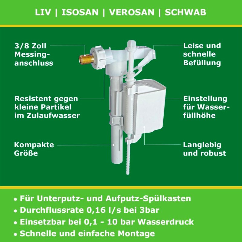LIV Universal Filling Valve for Isosan, Verosan and Schwab Cistern