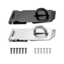 Roczential Padlock, Door Hardware Door, Black and Silver, Set of 2, Door Hardware Latch, Padlock Clasp, Stainless Steel Padlock Latch, Slide Latch, Drawer Padlock, Cabinet Door Lock, Security Padlock