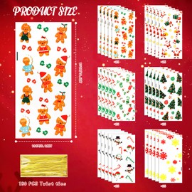 Christmas Cellophane Treat Bags, 150 PCS Christmas Candy Bags, Christmas Treat Bags, 6 Styles Christmas Xmas Goodie Bags Gifts Bags with Twist Ties for Winter Christmas Party Favor Supplies