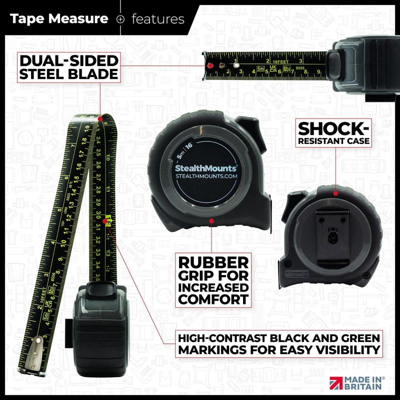 StealthMounts 5m Tape Measure with Bench Belts – Heavy Duty
