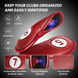 Golf Club Head Covers for Irons Magnetic Closure Value 11 pcs/Set, Double Number Printed Headcovers Deluxe Synthetic Leather Professional Thick Color Red Fit All Iron Clubs (Red)