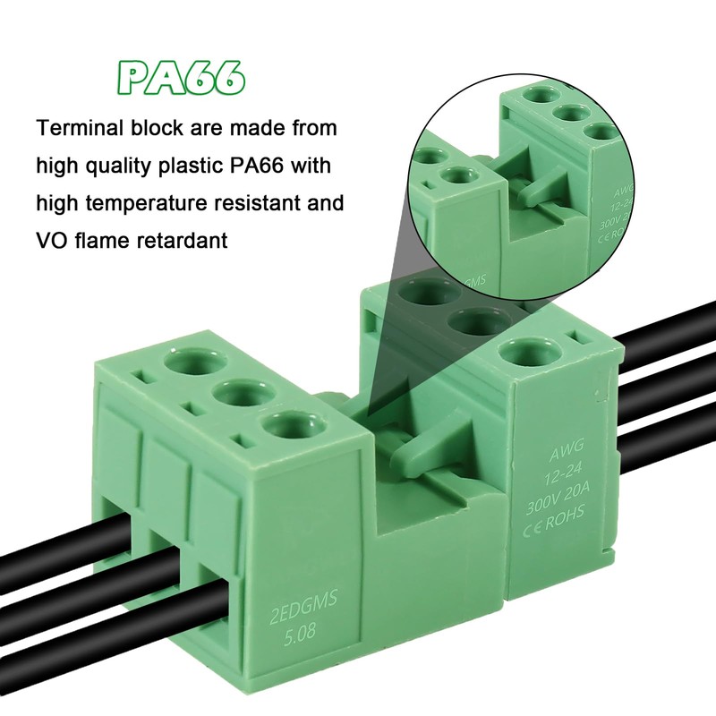 ALAMSCN 10 Sets 3 Pin Pluggable Terminals 5.08 mm Pitch