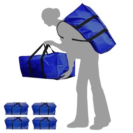 King Canopy 4 Pack Extra Large Moving Bags with Zippers & Carrying Handles, Heavy Duty Storage Tote Bag for Space Saving, Pac and Moving, Blue w/Black Handles, MOVBAGBL-4PK