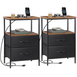 Segawe Night Stand Set 2 Bedside Tables for Bedroom End Side Table with Fabric Drawers