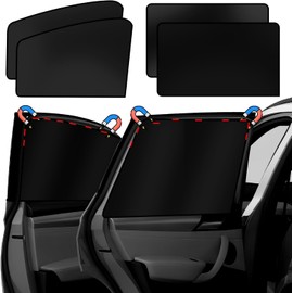 Pack of 4 Sun Protection Car Curtain, Magnetic Car Sun Protection Rear with UV Protection, Reflective Heat Protection, Sun Visor Children Car Blackout Window Adults and Pets, Black