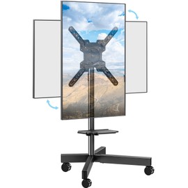 ELIVED Rolling TV Stand for Most 23"-60" TVs, Mobile TV Cart 90° Rotation Landscape to Portrait, Height Adjustable Floor TV Stand with Extendable Base, Max VESA 400x400mm, Up to 77 Lbs, YD2114B