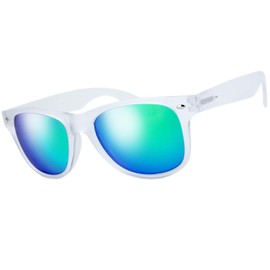 The Fresh Matte Frosted Frame Reflective Colored Mirror Lens Horn Rimmed Sunglasses with Gift Box (3-Frost, Green Mirror)