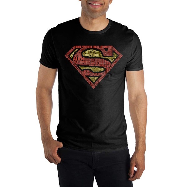 Superman Text Logo Mens' Black T-Shirt-XL