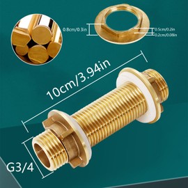 Brass Bulkhead Fitting G3/4 Brass Hose Fitting Rain Butt Fitting Bulkhead Fitting G3/4 for Water Tanks, Brass, Gold Tone, Suitable for Openings 21-26 mm (G3/4)