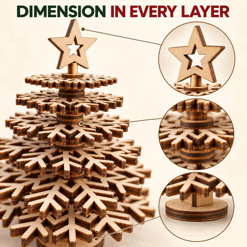 Christmas Tree, Wooden 3D Snowflake Tabletop DIY Paintable Holiday Decor