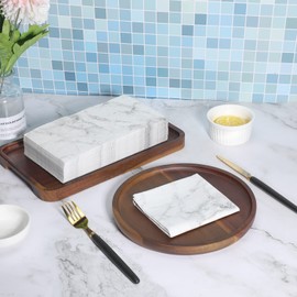 Zonon 50 Pcs Marble Guest Towel Disposable Bathroom Napkins Decorative Paper Hand Towels Rustic Marbleized Guest Dinner Napkins for Room Wedding(White)