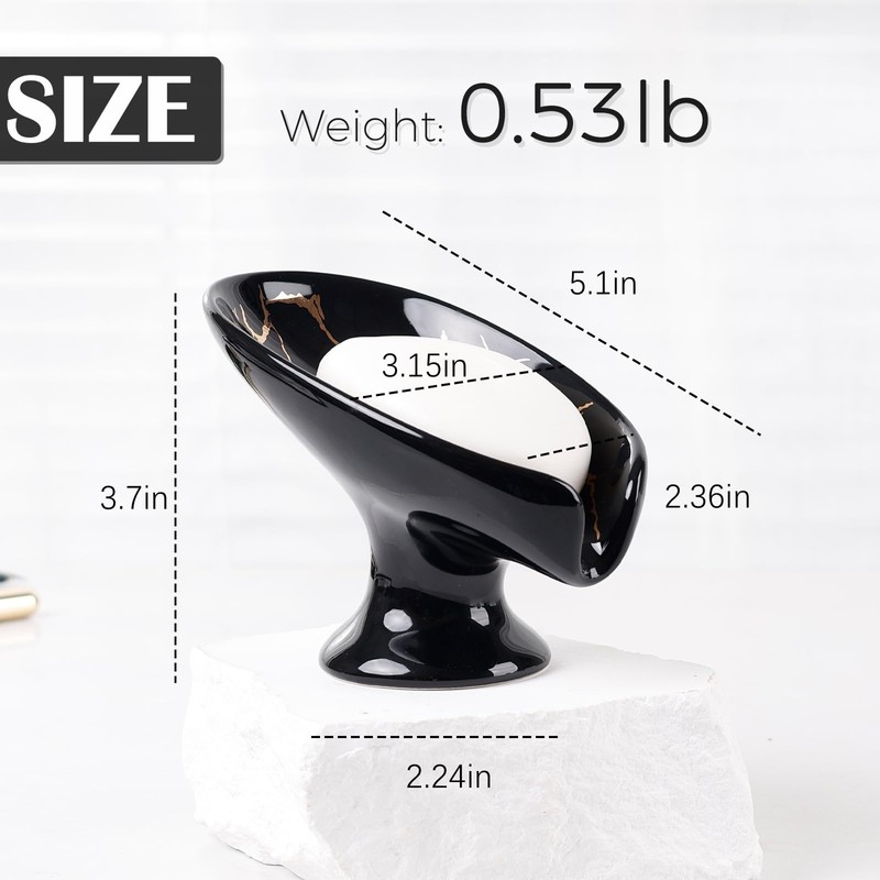 Soap Dish, Ceramic Soap Holder Self Draining Leaf Shape Bar