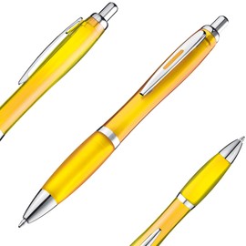 Libetui 10 Ergonomic Ballpoint Pens Non-Slip Grip Zone Large Capacity Blue Writing Retractable Ballpoint Pen Household Office Practice School Case Yellow