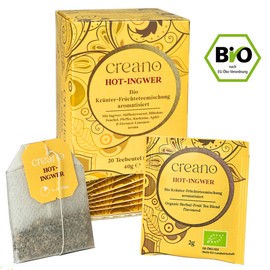 Creano Organic Tea Hot Ginger Herbal Fruit Tea Blend Organic Tea Bag Tea Pack of 3 (3 x 20 Bags)
