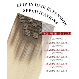 SAFIRENY Clip in Hair Extensions Human Hair, ombre Ash Brown to Platinum Blonde Hair Straight Clip in Extensions 18inch 160g 7pcs Real Hair Extensions for Women (#8T60-18inch)