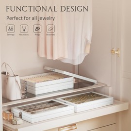 Lolalet Jewelry Organizer Tray with Lid, 35 Grids Velvet Earring Organizer Holder Storage Box for Drawer -Beige