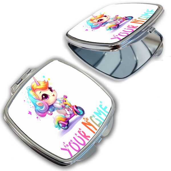 Bleu Reign Compact Personalized Pocket Mirror Custom Name Cute Unicorn