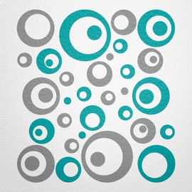 WANDfee® Wall Tattoo, Circles, Dots, 50 Stickers, Colour Choice For Children's Bedroom, Living Room, Hallway, Bathroom, Kitchen, Tile Stickers, turquoise