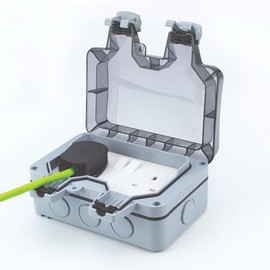 Status 2 gang 13 amp Weatherproof IP66 Switched Socket, White with Grey Cover, S2GWWSIP661PK