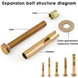 BATINO 24Pcs Expansion Screw Bolts, M6 M8 M10 Wall Anchor Bolts Heavy Duty Concrete Masonry Brick Wall Fixings Plugs Bolts Screws Expansion Bolts Concrete Screws (50/70/80mm)