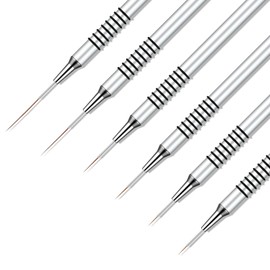 Ouligay 6pcs Nail Liner Brush Set Fine Line Nail Art Brushes for Gel Polish Nail Polish Brushes, Silver Metal Handle, Sizes 5/7/9/11/15/25mm