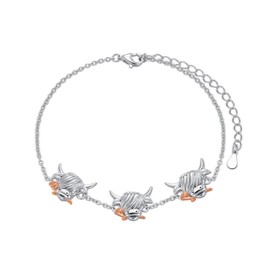 URONE Highland Cow Bracelet 925 Sterling Silver adjustable Bracelet Highland Cow Jewellery Gifts for Women