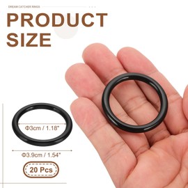 PATIKIL 20 Pcs Dream Catcher Rings, 1.5 inch Floral Macrame Plastic O Rings DIY Round Plastic Hoops for Crochet Craft Making Wall Hanging Wedding Wreath Christmas, Black