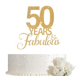 Decoración para tarta de 50 años, decoración para tarta de 50 cumpleaños, decoración para tarta de 50 aniversario, con purpurina dorada