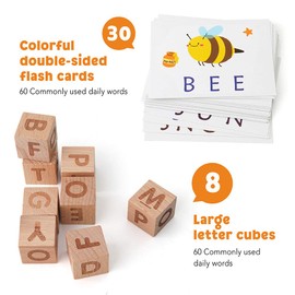Coogam Spelling Games, Wooden Matching Letters Toy with Words Flash Cards, Alphabets ABC Learning Educational Montessori Puzzle Gift for Preschool Kids Boys Girls Age 3 4 5 Years Old