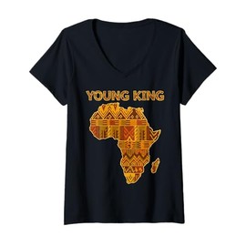 Womens African Attire Kids Tee Black African King Boys Kente Cloth V-Neck T-Shirt