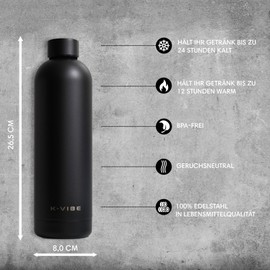 K-VIBE Stainless Steel Water Bottle 750 ml, Vacuum Insulated (Black)