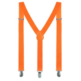 Wizland Men's Adult Suspender - Solid Straight Clip Adjustable Suspender with Wide Band & Heavy Duty Metal Clips - Y-Orangered