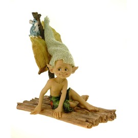 Joh. Vogler GmbH On a Big Ride Pixie on Raft with Mouse in Lookout 15 cm Figure Leprechaun Fairy Mythical Creature