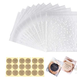100pcs Self Sealing Cookie Bags,Polka Dot Cellophane Bags with Thank You Stickers (5"x5")