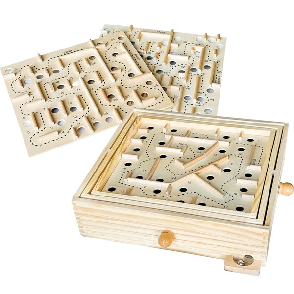 Sterling Games Wooden Labyrinth with 3 Swappable Boards – Classic