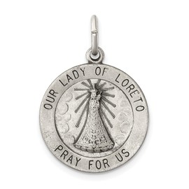 Auriga Fine Jewelry 925 Sterling Silver Antiqued Our Lady of Loreto Medal Pendant (L- 22 mm, W- 18 mm)