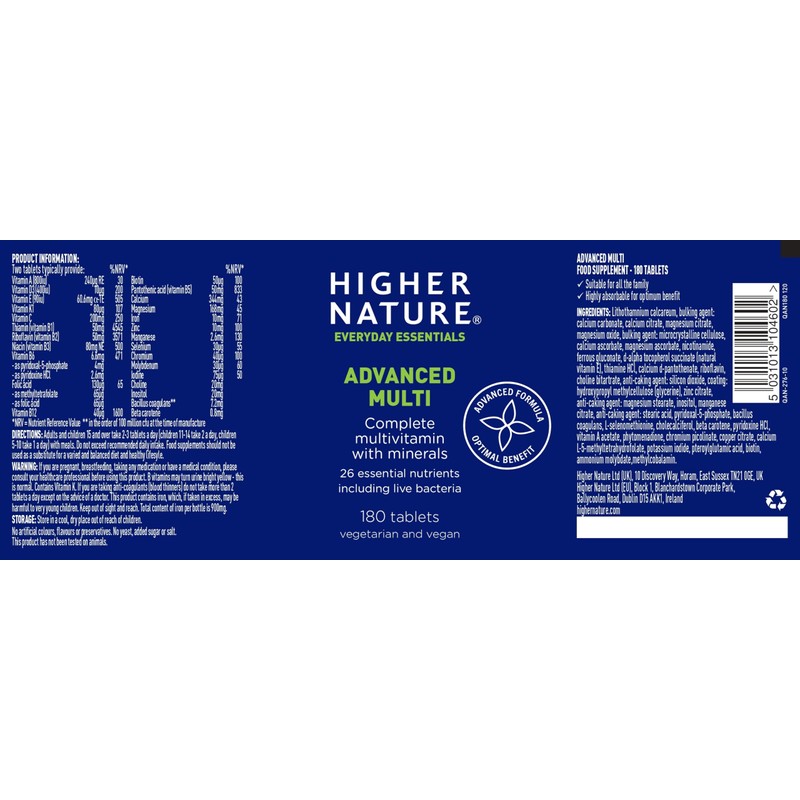 Higher Nature - Advanced Multi - Multi Vitamins Supplements -