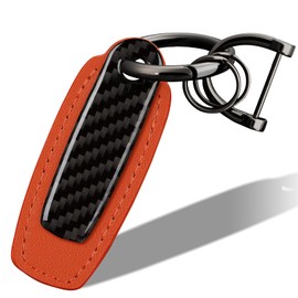T-carbon Carbon Fiber Keychain,Genuine Leather Key Chain for Car Keys,Key Fob Keychain with Anti-Lost D-Ring,Car Key Accessories for Men Women,Orange
