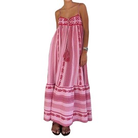 ABYOVRT Women Boho Maxi Dress Crochet Patchwork Sleeveless Long Flowy Swing Dress Pink Beach Sundresses (Pink,XS)