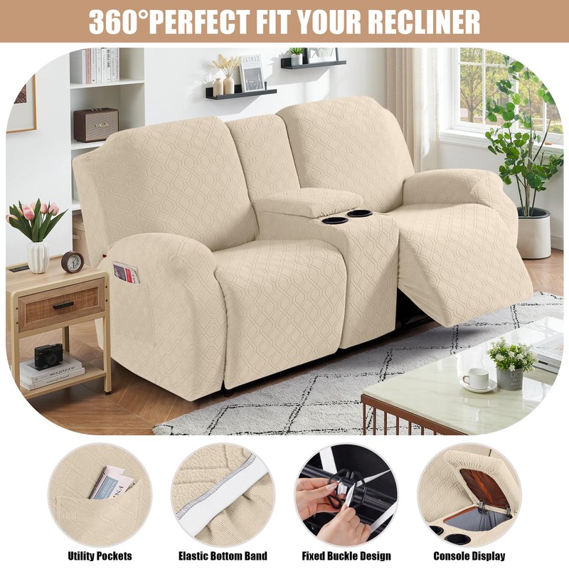 VANSOFY Recliner Loveseat Cover with Middle Console Stretch Reclining Sofa