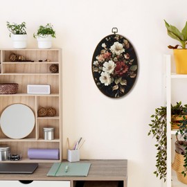 JQF Vintage Floral Oval Wall Decor, Cottagecore Moody Flower Oval Canvas Wall Art, Farmhouse Retro Floral Framed Prints Hanging Decor for Home Bedroom Living Room, 8.5x11.5 Inch