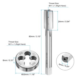 sourcing map 3pcs Metric Hand Tap and Die Set, M11 x 1 Taper/Plug Thread Taps & Round Die, Hand Threading Tapping Tool Kit for Thread Repair