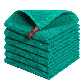 Kitinjoy 100% Cotton Kitchen Dish Cloths, 6 Pack Waffle Weave Ultra Soft Absorbent Dish Towels for Drying Dishes Quick Drying Kitchen Towels Dish Rags, 12 X 12 Inches, Teal