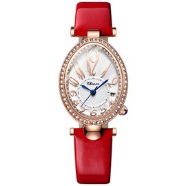 Avaner Women's Watch with Oval Full Diamond Case Quartz Watch for Women Large Number Calendar Dial Curved Glass Leather Strap Watch for Women, Type 1-red, Strap.