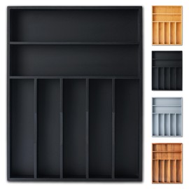Silverware Organizer, 12.5 Inch Utensil Organizer Kitchen Drawer Organizer Bamboo Silverware Holder Cutlery Tray Organizer in Drawer Flatware Organizer Tray(7 slots, Black）