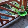 wotieuns Patio Side Table Outdoor Coffee Table Round Glass Feature