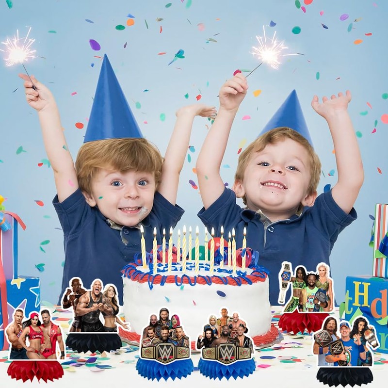 6Pcs Wrestling Party supplies set Honeycomb Centerpieces Double Sided Table