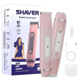 Bikini Trimmer for Women - 2 in 1 Women Electric Shaver,Cordless Body Razor for Trip,Replaceable Lady Facial Razor, IPX6 Waterproof&Easy Cleaning, Ceramic Blade, USB Charge 706 Pink