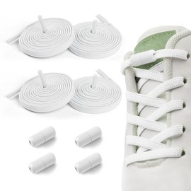 Cadimus 2 Pairs of Elastic Shoelaces Without Tying Adjustable Shoelaces with Metal Capsule, Lazy Shoelaces, Universal Shoelaces, No Tie Shoelaces for Adults and Children, White